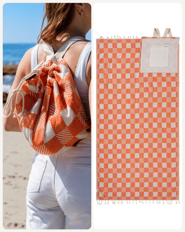 Checker Towel Bag - Coral