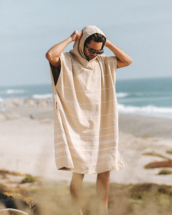 Classic Stripe Hooded Poncho Sand