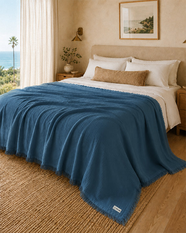 Lara Dark Denim - Muslin Blanket - King
