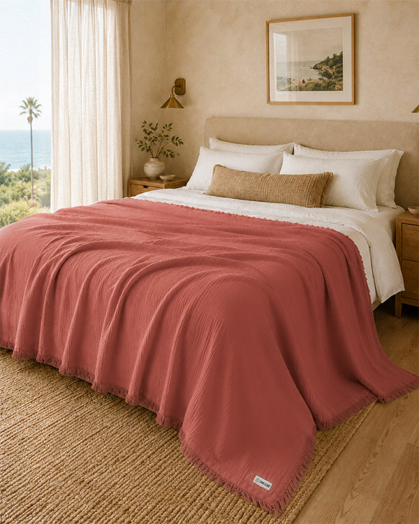 Lara Terracotta - Muslin Blanket - Queen
