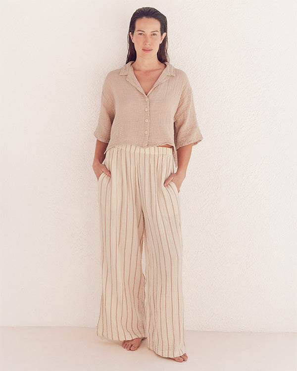 Sagar Gauze Crop Shirt - Pant Set