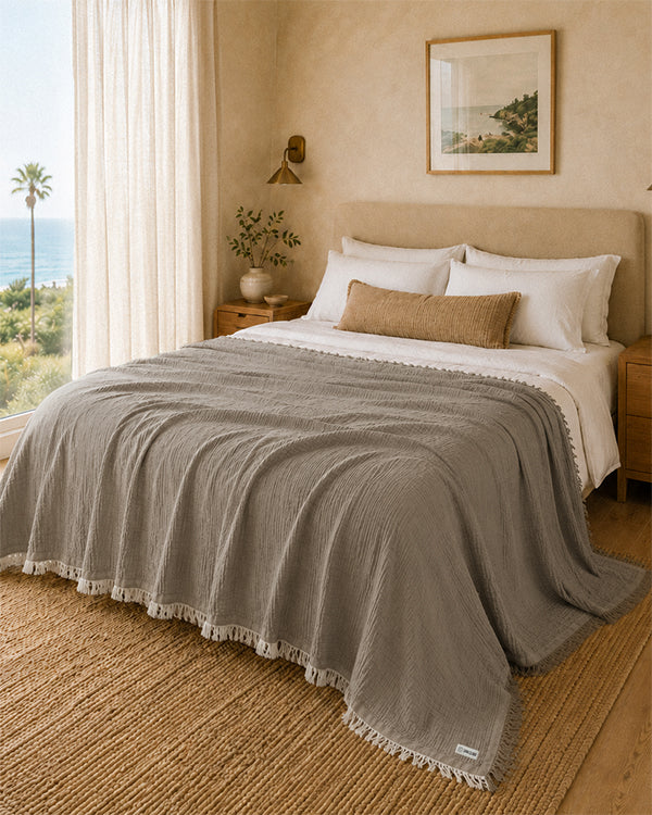 Senna  Melange Muslin Blanket - Beige - King