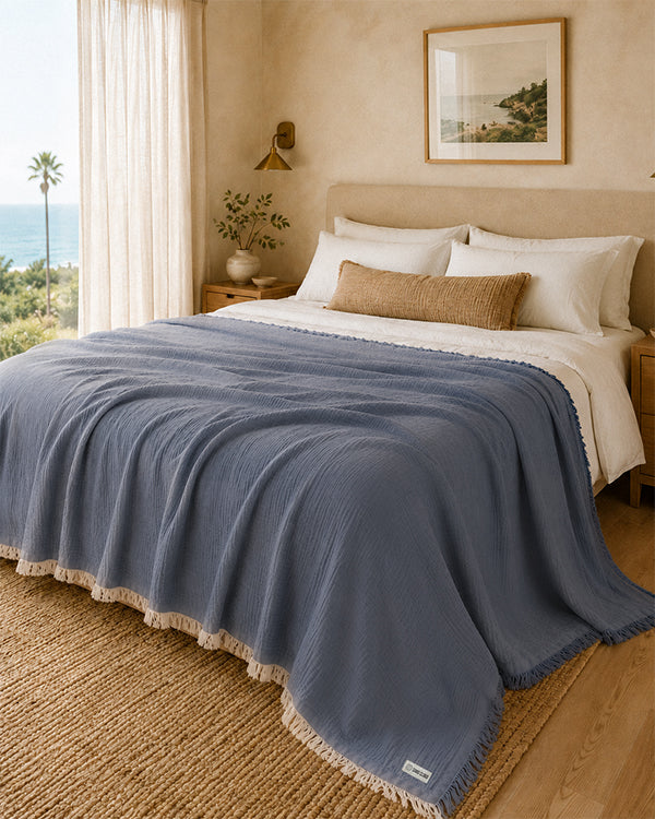 Senna Melange Muslin Blanket Indigo - King